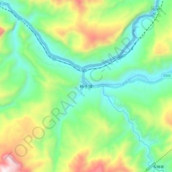 Topografische Karte 柿子镇, Höhe, Relief