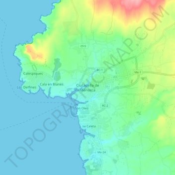 Topografische Karte Ciudadela, Höhe, Relief