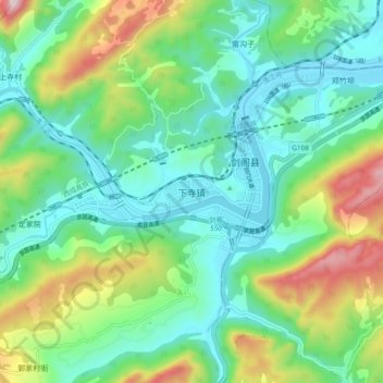 Topografische Karte 下寺镇, Höhe, Relief