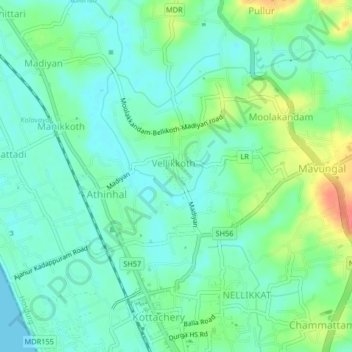 Topografische Karte Ajanur, Höhe, Relief