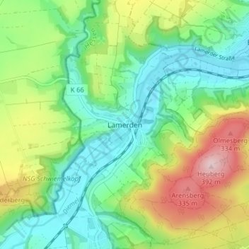 Topografische Karte Lamerden, Höhe, Relief
