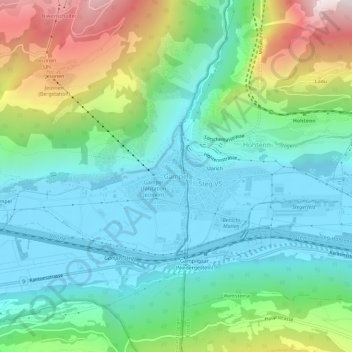Topografische Karte Gampel, Höhe, Relief