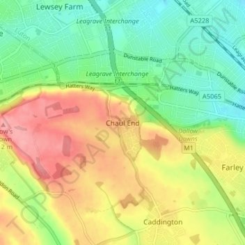 Topografische Karte Chaul End, Höhe, Relief