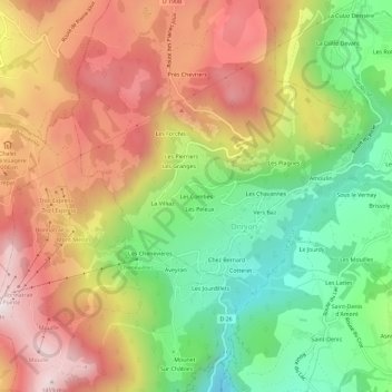 Topografische Karte Les Combes, Höhe, Relief