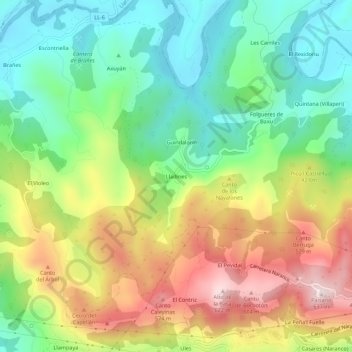 Topografische Karte Ladines, Höhe, Relief