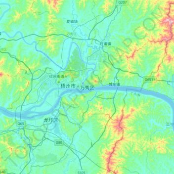 Topografische Karte 万秀区, Höhe, Relief