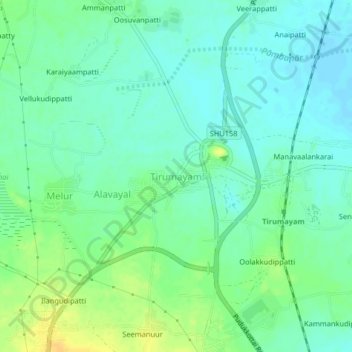 Topografische Karte Tirumayam, Höhe, Relief