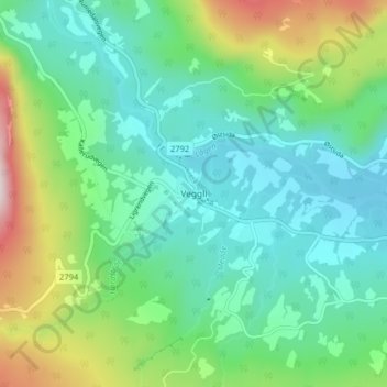 Topografische Karte Veggli, Höhe, Relief