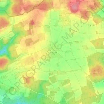 Topografische Karte Feldhausen, Höhe, Relief