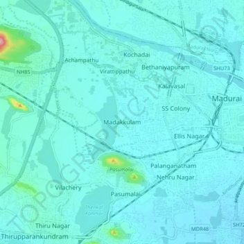 Topografische Karte Madakkulam, Höhe, Relief