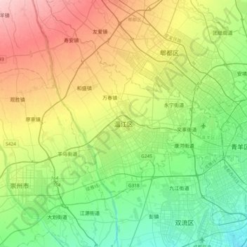 Topografische Karte 温江区, Höhe, Relief