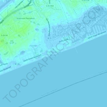 Topografische Karte Cherry Grove Beach, Höhe, Relief