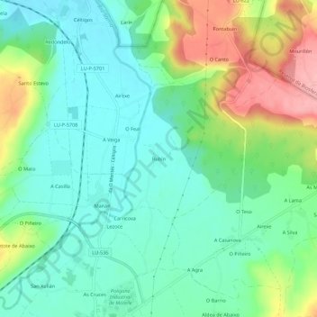 Topografische Karte Rubín, Höhe, Relief