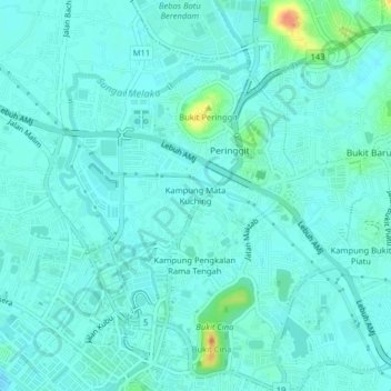 Topografische Karte Kampung Mata Kuching, Höhe, Relief