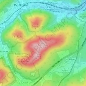 Topografische Karte Rudolfshöhe, Höhe, Relief