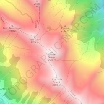Topografische Karte Monte Seleron, Höhe, Relief