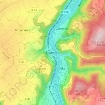 Topografische Karte Kattenes, Höhe, Relief
