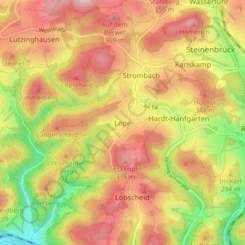 Topografische Karte Lope, Höhe, Relief