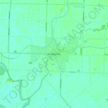 Topografische Karte Wallaceburg, Höhe, Relief