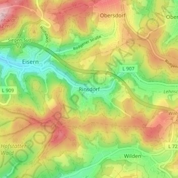 Topografische Karte Rinsdorf, Höhe, Relief