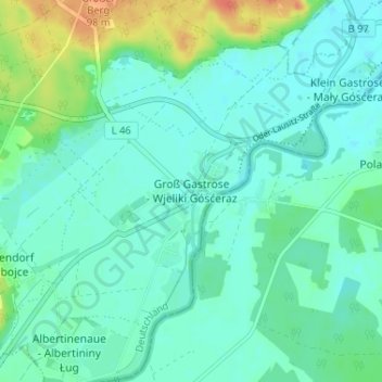 Topografische Karte Groß Gastrose, Höhe, Relief