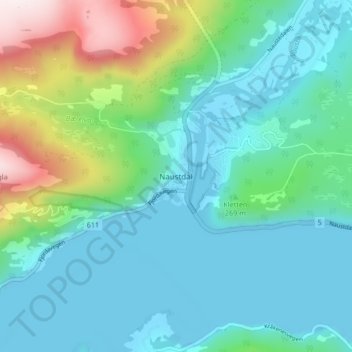 Topografische Karte Naustdal, Höhe, Relief