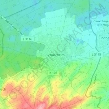 Topografische Karte Schaafheim, Höhe, Relief