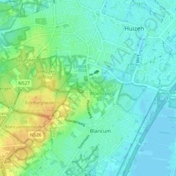 Topografische Karte Huizerhoogt, Höhe, Relief