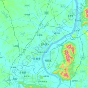 Topografische Karte 吉州区, Höhe, Relief
