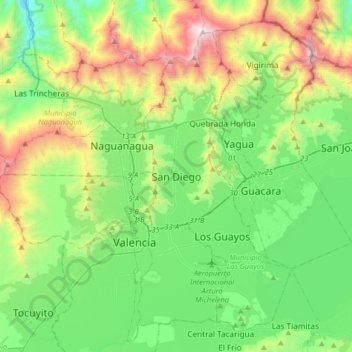 Topografische Karte San Diego, Höhe, Relief