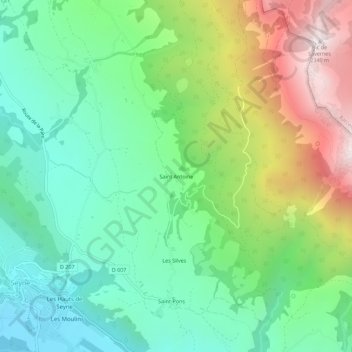 Topografische Karte Saint Antoine, Höhe, Relief