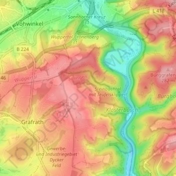 Topografische Karte Schieten, Höhe, Relief