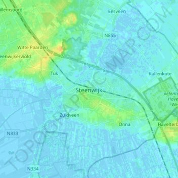 Topografische Karte Steenwijk, Höhe, Relief