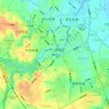 Topografische Karte 陈屋港, Höhe, Relief