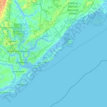 Topografische Karte Dewees Island, Höhe, Relief