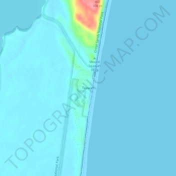 Topografische Karte Teewah, Höhe, Relief