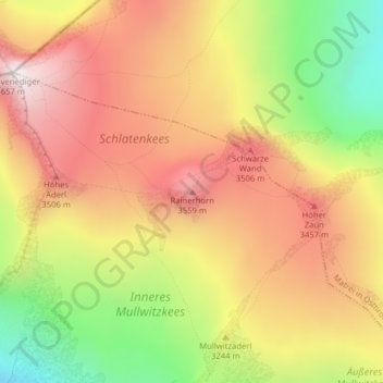 Topografische Karte Rainerhorn, Höhe, Relief