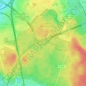 Topografische Karte Bergwerkswald, Höhe, Relief