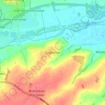 Topografische Karte Cogenhoe, Höhe, Relief