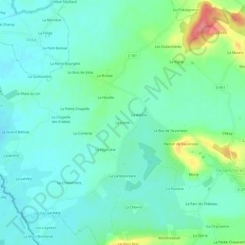 Topografische Karte La Livrée, Höhe, Relief