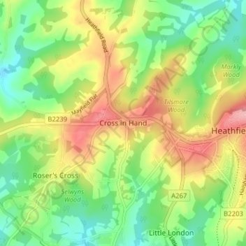 Topografische Karte Cross in Hand, Höhe, Relief