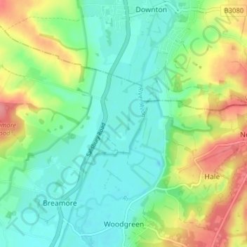 Topografische Karte North Charford, Höhe, Relief