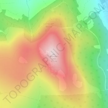 Topografische Karte Brandon Hill, Höhe, Relief
