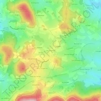 Topografische Karte Les Champs, Höhe, Relief