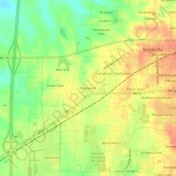 Topografische Karte Westwood, Höhe, Relief