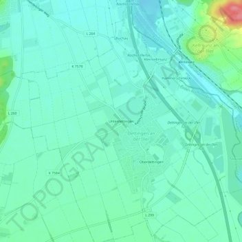 Topografische Karte Unterdettingen, Höhe, Relief