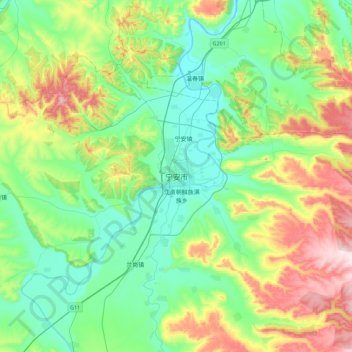 Topografische Karte 宁安市, Höhe, Relief