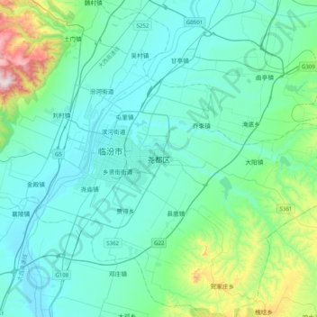 Topografische Karte 尧都区, Höhe, Relief