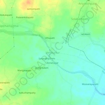 Topografische Karte Vembanur, Höhe, Relief