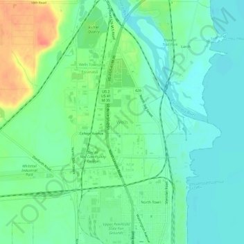 Topografische Karte Wells, Höhe, Relief